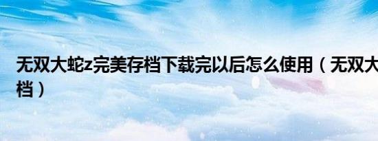 无双大蛇z完美存档下载完以后怎么使用（无双大蛇z完美存档）