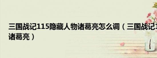 三国战记115隐藏人物诸葛亮怎么调（三国战记115怎么选诸葛亮）