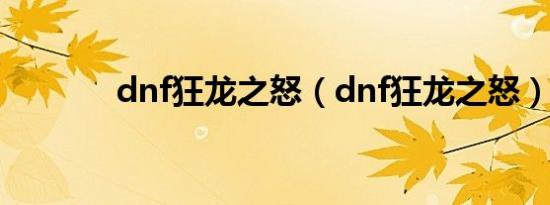 dnf狂龙之怒（dnf狂龙之怒）