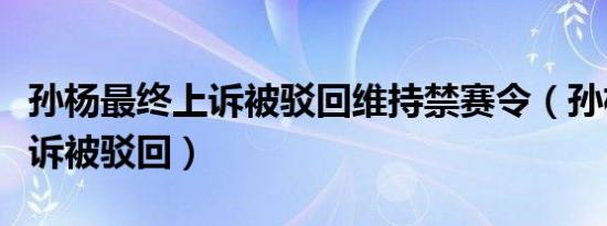 孙杨最终上诉被驳回维持禁赛令（孙杨最终上诉被驳回）