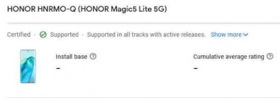 荣耀Magic 5 Lite 5G现身Google Play主机列表