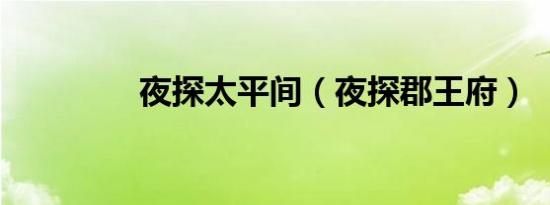 夜探太平间（夜探郡王府）
