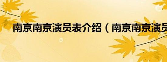 南京南京演员表介绍（南京南京演员表）