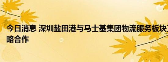 今日消息 深圳盐田港与马士基集团物流服务板块正式达成战略合作