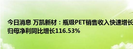 今日消息 万凯新材：瓶级PET销售收入快速增长，2022年归母净利同比增长116.53%