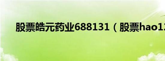 股票皓元药业688131（股票hao123）