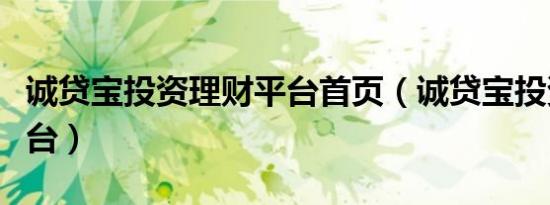 诚贷宝投资理财平台首页（诚贷宝投资理财平台）