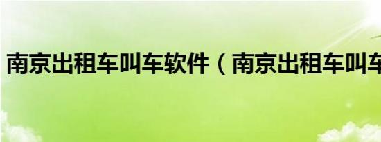 南京出租车叫车软件（南京出租车叫车电话）