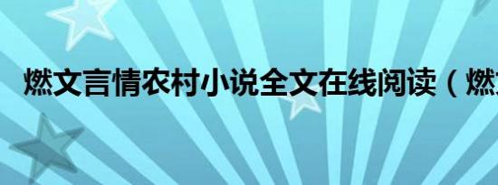 燃文言情农村小说全文在线阅读（燃文网）