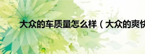 大众的车质量怎么样（大众的爽快）