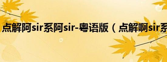 点解阿sir系阿sir-粤语版（点解啊sir系啊sir）