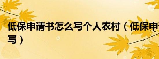 低保申请书怎么写个人农村（低保申请书怎么写）