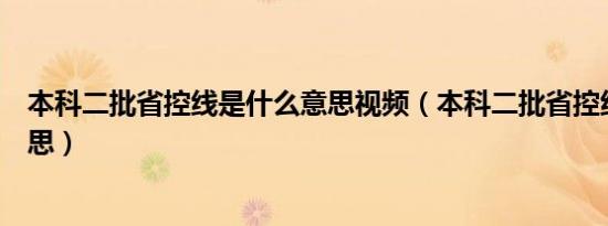 本科二批省控线是什么意思视频（本科二批省控线是什么意思）