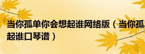 当你孤单你会想起谁网络版（当你孤单你会想起谁口琴谱）