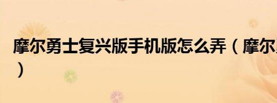 摩尔勇士复兴版手机版怎么弄（摩尔勇士忍者）