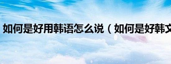 如何是好用韩语怎么说（如何是好韩文歌词）
