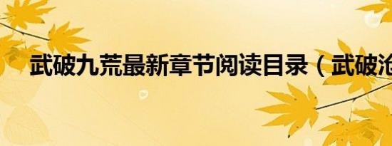 武破九荒最新章节阅读目录（武破沧海）
