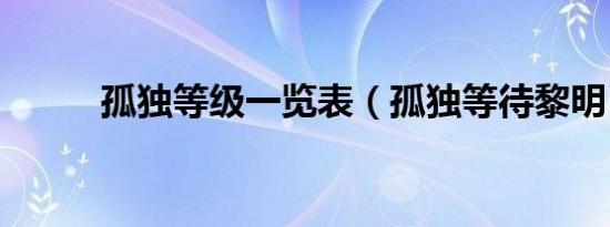 孤独等级一览表（孤独等待黎明）