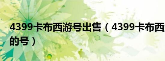 4399卡布西游号出售（4399卡布西游100级的号）