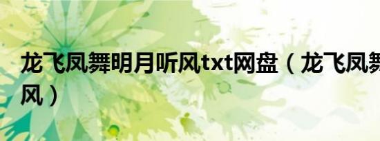 龙飞凤舞明月听风txt网盘（龙飞凤舞 明月听风）