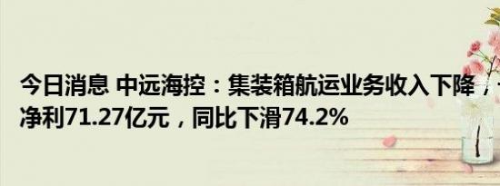 今日消息 中远海控：集装箱航运业务收入下降，一季度归母净利71.27亿元，同比下滑74.2%