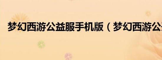 梦幻西游公益服手机版（梦幻西游公开号）