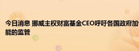 今日消息 挪威主权财富基金CEO呼吁各国政府加快对人工智能的监管