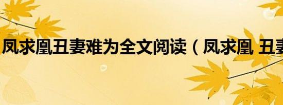 凤求凰丑妻难为全文阅读（凤求凰 丑妻难为）