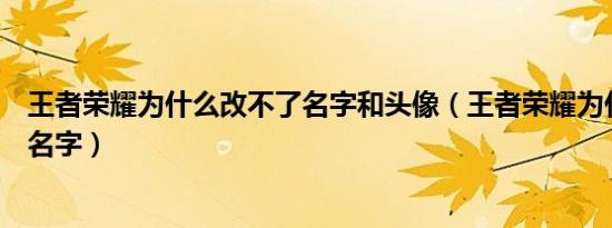 王者荣耀为什么改不了名字和头像（王者荣耀为什么改不了名字）