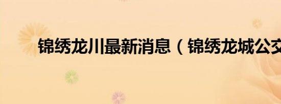 锦绣龙川最新消息（锦绣龙城公交）