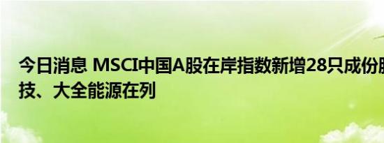 今日消息 MSCI中国A股在岸指数新增28只成份股，爱玛科技、大全能源在列