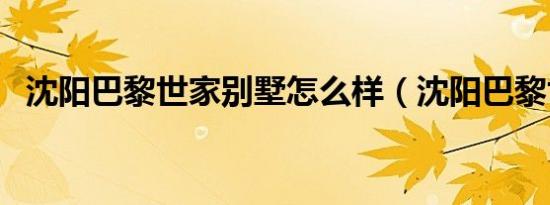 沈阳巴黎世家别墅怎么样（沈阳巴黎世家）