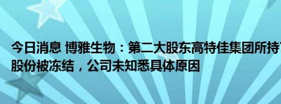 今日消息 博雅生物：第二大股东高特佳集团所持7.45%公司股份被冻结，公司未知悉具体原因