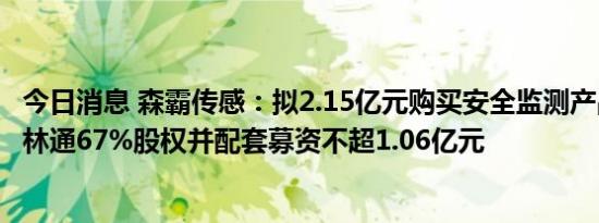 今日消息 森霸传感：拟2.15亿元购买安全监测产品提供商格林通67%股权并配套募资不超1.06亿元