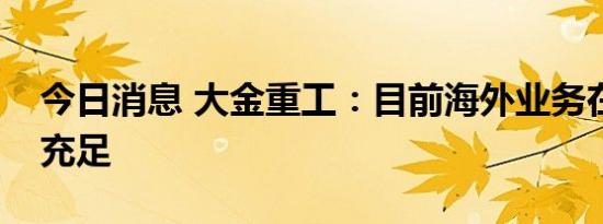 今日消息 大金重工：目前海外业务在手订单充足