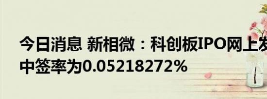 今日消息 新相微：科创板IPO网上发行最终中签率为0.05218272%