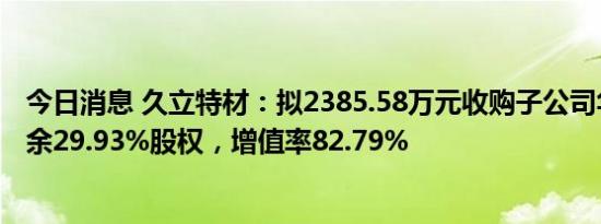 今日消息 久立特材：拟2385.58万元收购子公司华特钢管剩余29.93%股权，增值率82.79%