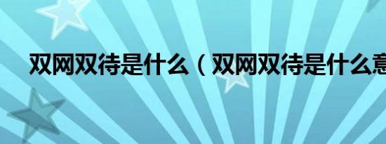 双网双待是什么（双网双待是什么意思）