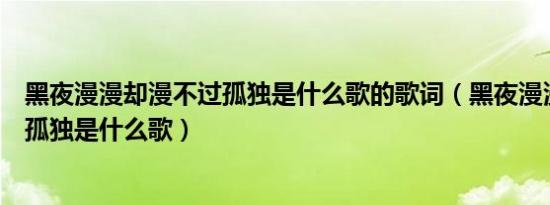 黑夜漫漫却漫不过孤独是什么歌的歌词（黑夜漫漫却漫不过孤独是什么歌）