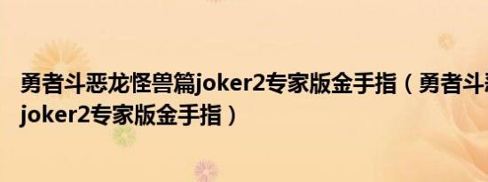 勇者斗恶龙怪兽篇joker2专家版金手指（勇者斗恶龙怪兽篇joker2专家版金手指）