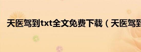 天医驾到txt全文免费下载（天医驾到txt）
