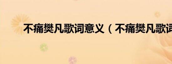 不痛樊凡歌词意义（不痛樊凡歌词）