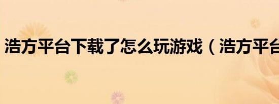 浩方平台下载了怎么玩游戏（浩方平台等级）