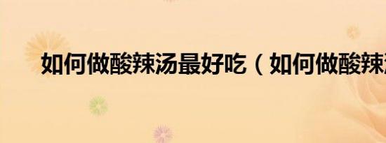 如何做酸辣汤最好吃（如何做酸辣汤）