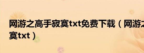 网游之高手寂寞txt免费下载（网游之高手寂寞txt）