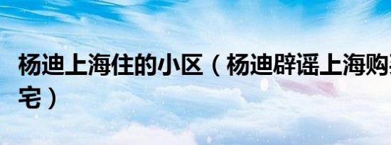 杨迪上海住的小区（杨迪辟谣上海购买近亿豪宅）