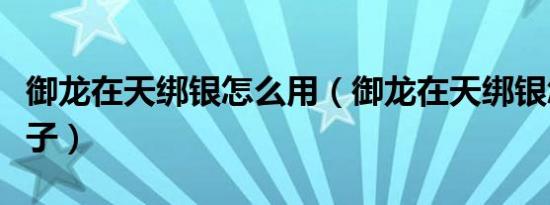 御龙在天绑银怎么用（御龙在天绑银怎么换银子）