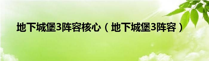 地下城堡3阵容核心（地下城堡3阵容）