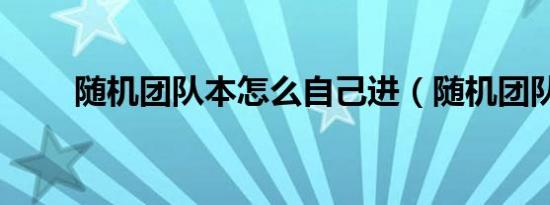 随机团队本怎么自己进（随机团队）