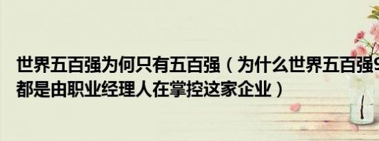 世界五百强为何只有五百强（为什么世界五百强98%的企业都是由职业经理人在掌控这家企业）